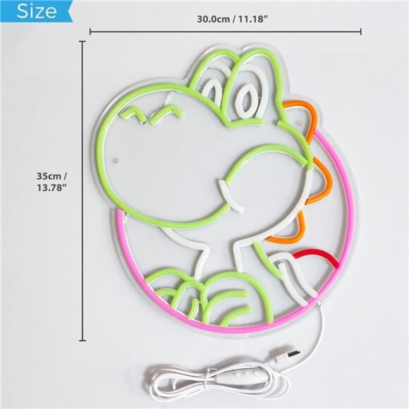 Yoshi Mario World LED Neon Sign Vintage Style Game Room Light Bedroom BRIGHT New - Picture 2 of 7